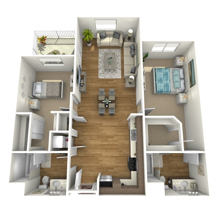 Floor plan for 2 beds, 2 baths, 1137 sqft
